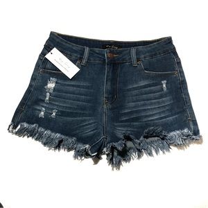 Dark Denim Stretch Distressed Jean Shorts medium fit like 6 NWT new